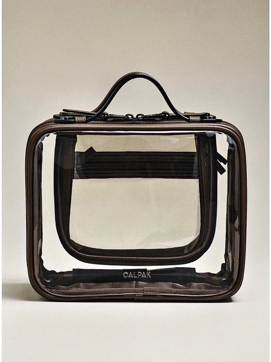 Calpak Handbags - NWT CALPAK Medium Clear Cosmetics Case Mushroom brown Travel Organizer, Anthro